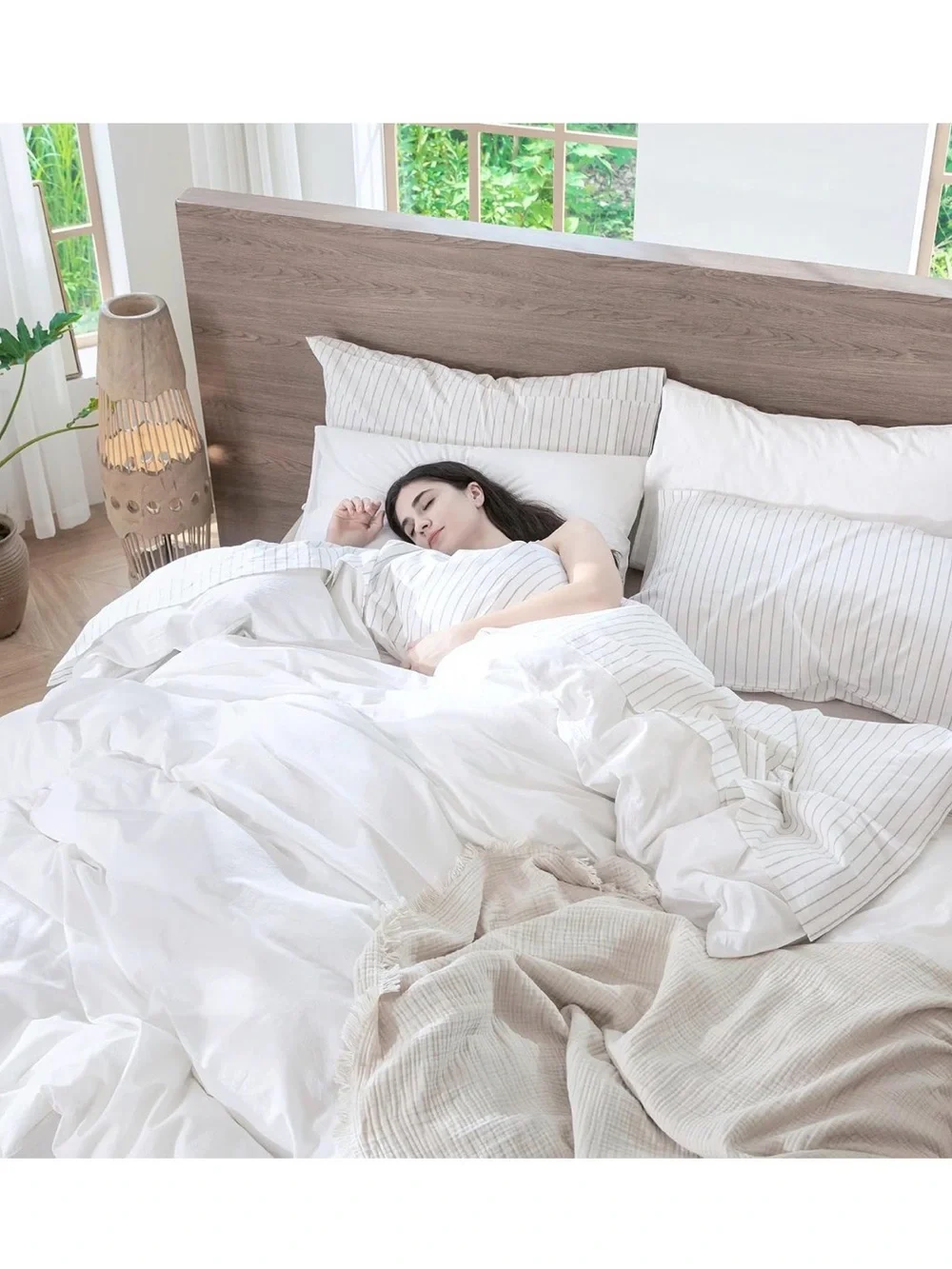 Oversized Full, White Washed Cotton Duvet Cover Set - Soft Breathable Bedding